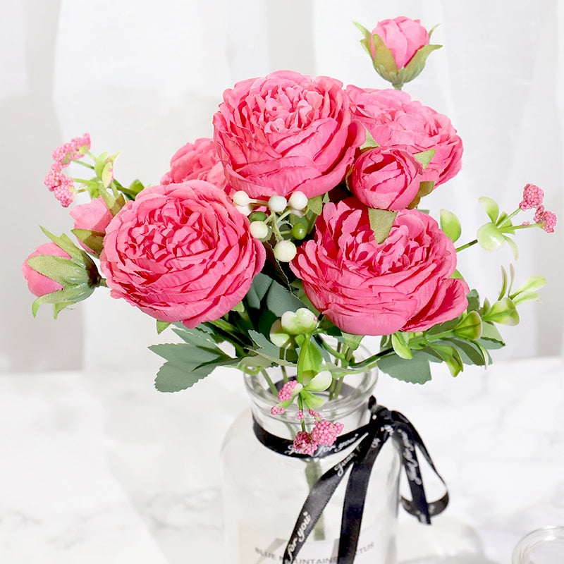 Pink Silk Peony Artificial Flowers | Beautiful bouquet of Rose | Home Decor | - Smart Shoppers Deal