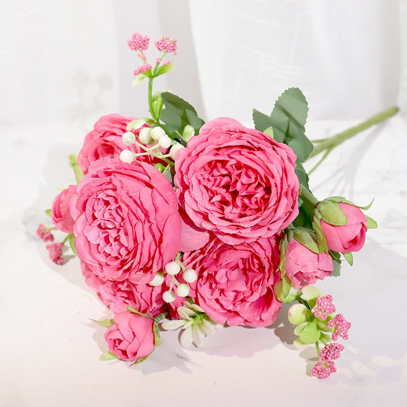 Pink Silk Peony Artificial Flowers | Beautiful bouquet of Rose | Home Decor | - Smart Shoppers Deal