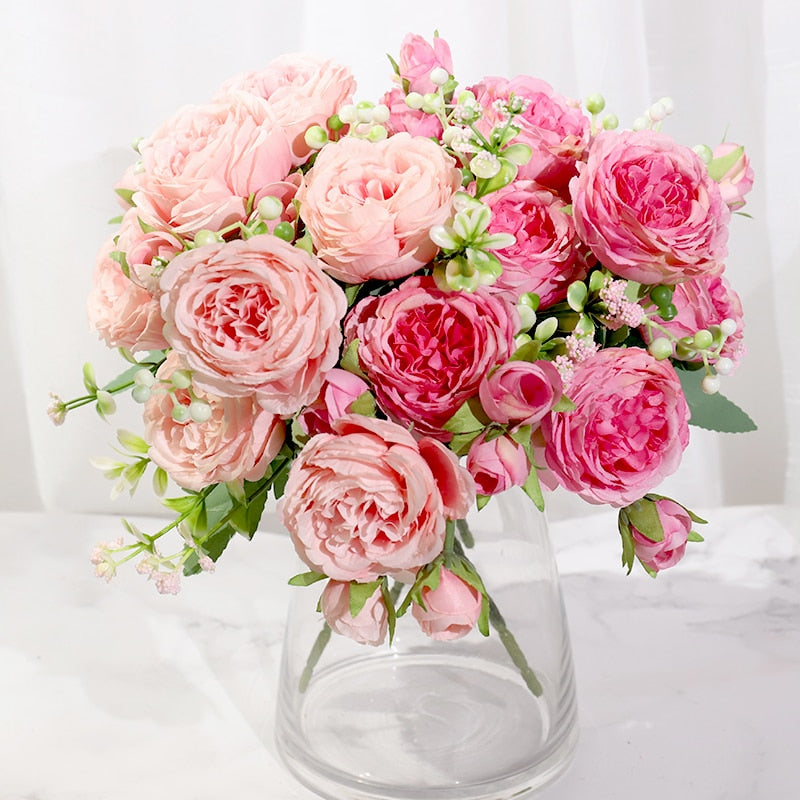 Pink Silk Peony Artificial Flowers | Beautiful bouquet of Rose | Home Decor | - Smart Shoppers Deal