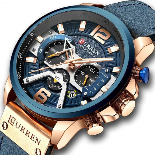 Men's Leather Strap Chronograph Luxury Wrist Watch - Smart Shoppers Deal