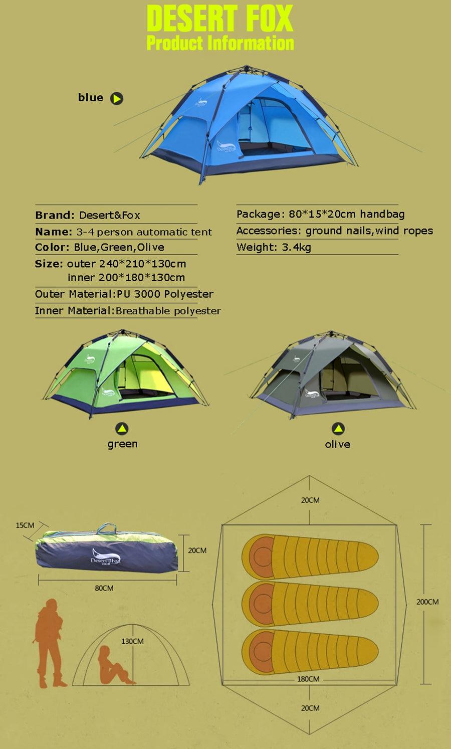 Portable Automatic Tent for 3-4 Person Family - Instant Setup for Hiking, Camping and Travel - Smart Shoppers Deal