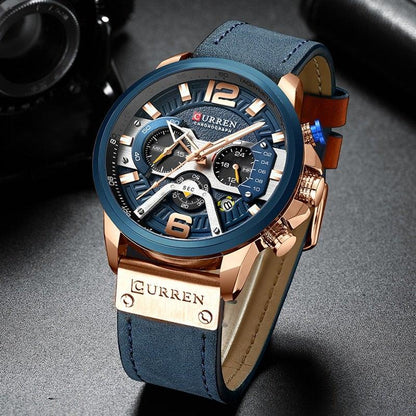 Men's Leather Strap Chronograph Luxury Wrist Watch - Smart Shoppers Deal