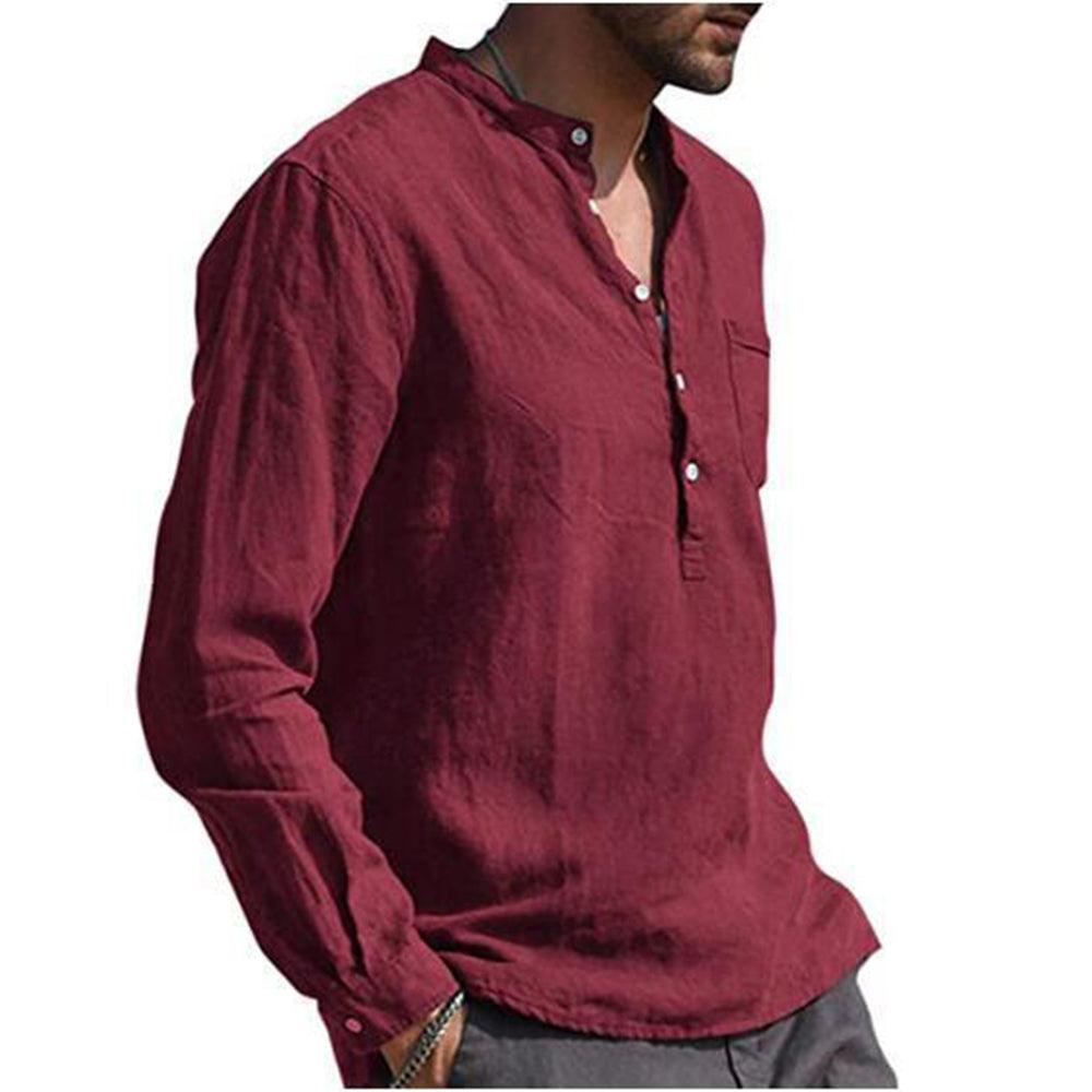 Long Sleeve Henley Pure Cotton Linen Shirts - Casual Summer Beach Style - Smart Shoppers Deal