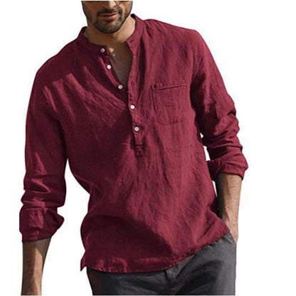 Long Sleeve Henley Pure Cotton Linen Shirts - Casual Summer Beach Style - Smart Shoppers Deal