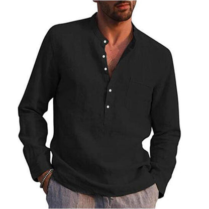 Long Sleeve Henley Pure Cotton Linen Shirts - Casual Summer Beach Style - Smart Shoppers Deal