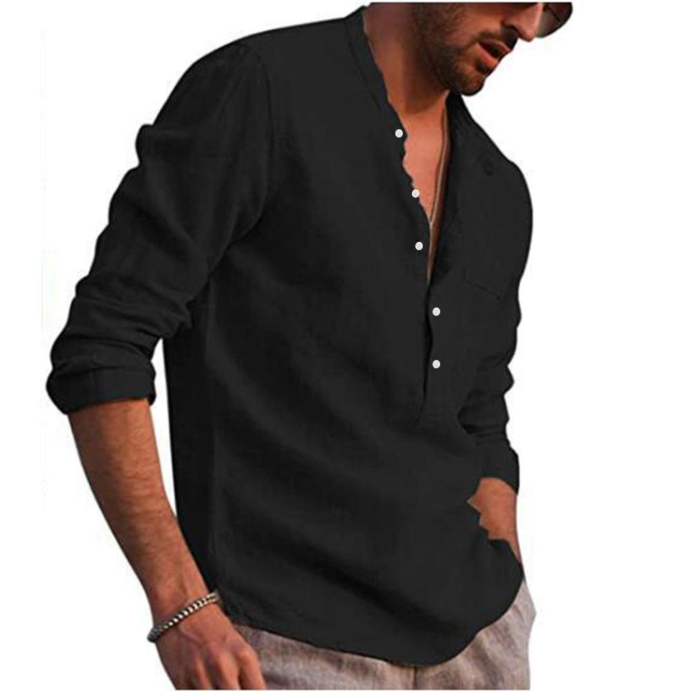 Long Sleeve Henley Pure Cotton Linen Shirts - Casual Summer Beach Style - Smart Shoppers Deal