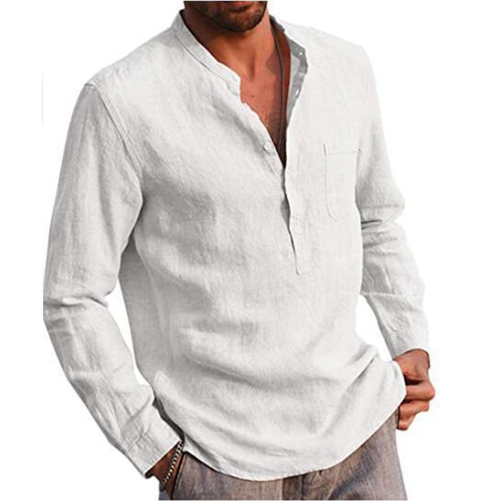 Long Sleeve Henley Pure Cotton Linen Shirts - Casual Summer Beach Style - Smart Shoppers Deal