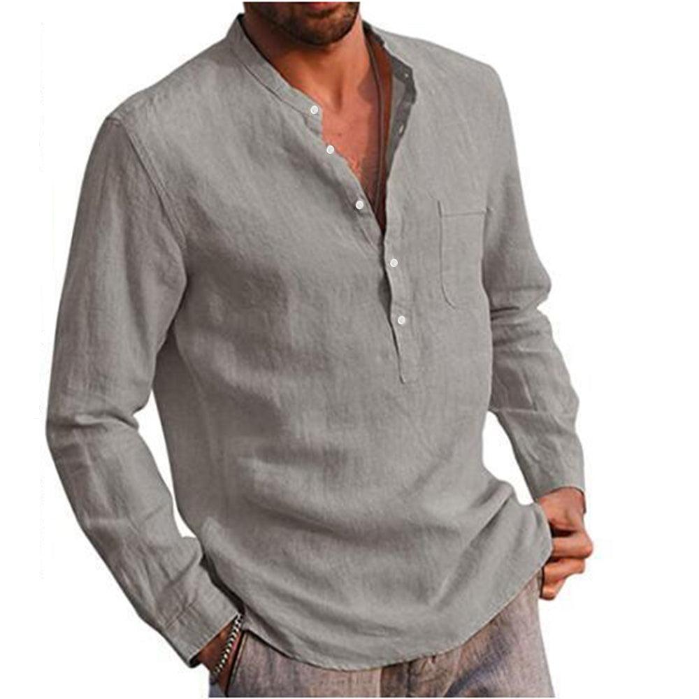 Long Sleeve Henley Pure Cotton Linen Shirts - Casual Summer Beach Style - Smart Shoppers Deal