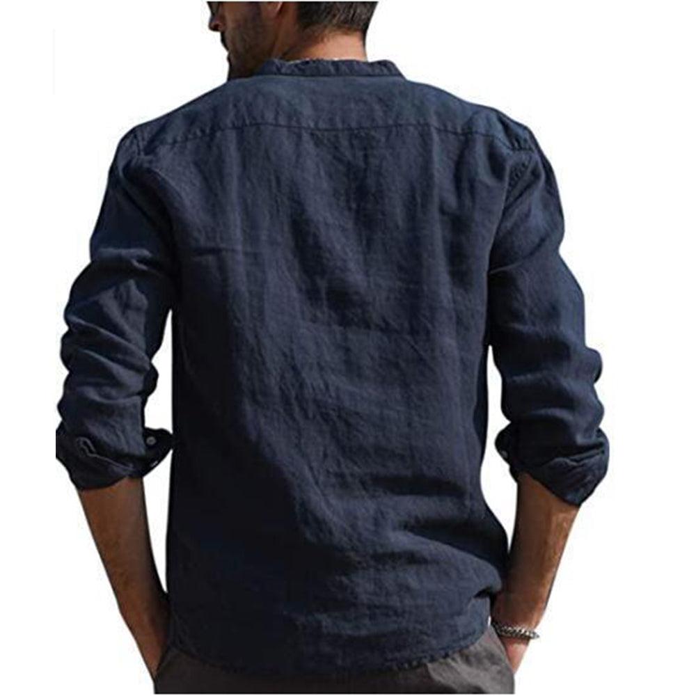 Long Sleeve Henley Pure Cotton Linen Shirts - Casual Summer Beach Style - Smart Shoppers Deal