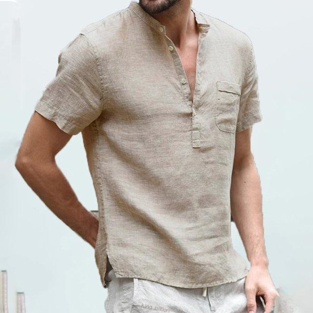 Breathable Pure Cotton Linen Short Sleeve Summer T-Shirt for Men - Smart Shoppers Deal