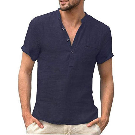 Breathable Pure Cotton Linen Short Sleeve Summer T-Shirt for Men - Smart Shoppers Deal